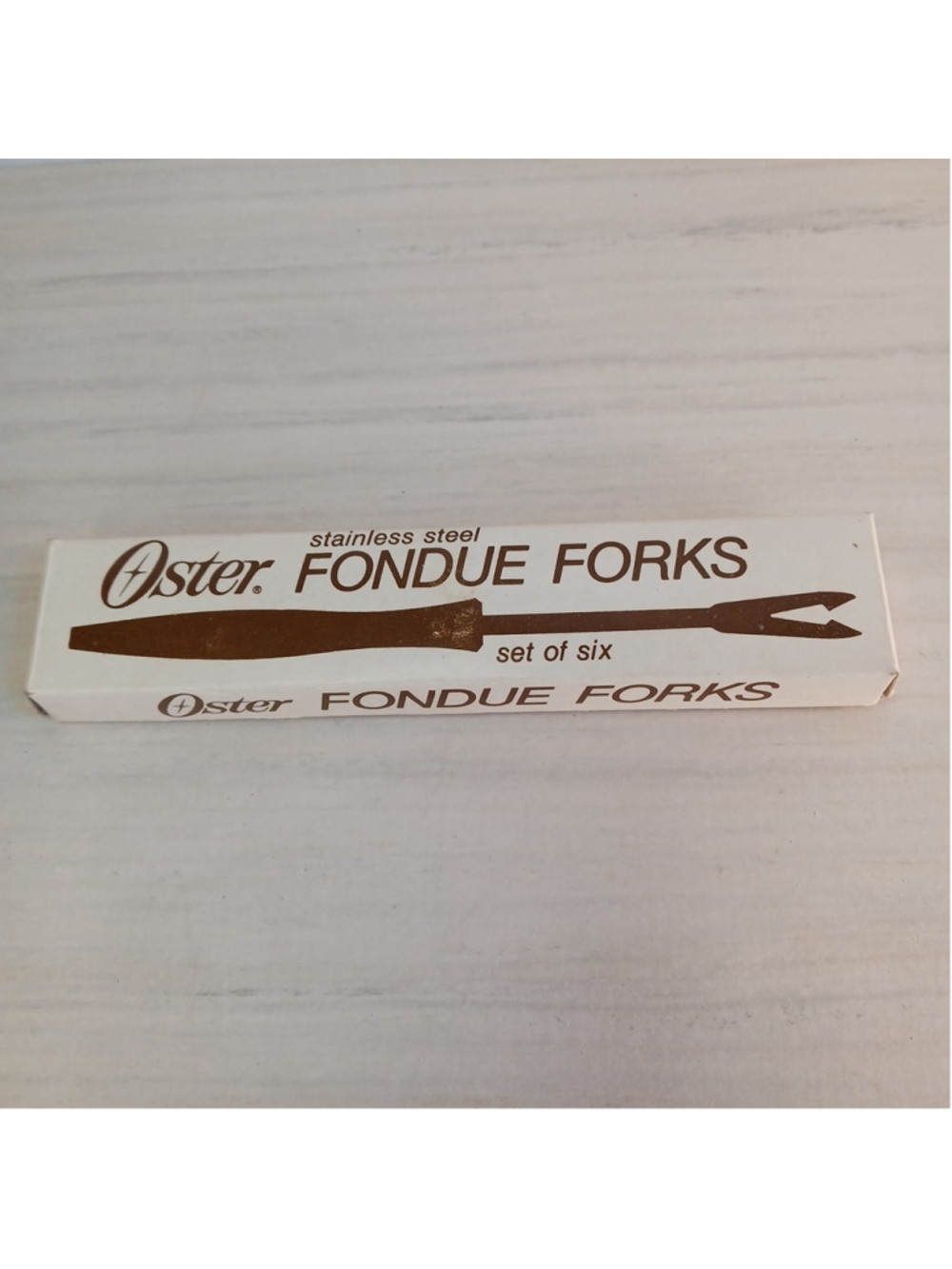 Oster Set 6 Fondue Forks Stainless Steel Teak Handle Vintage MCM